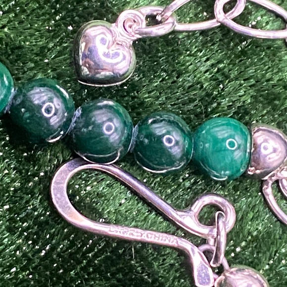 Malachite Beaded Necklace with Sterling Silver TesrdropPendant. - Picture 3 of 5